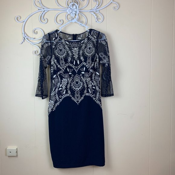 Aidan Mattox Dresses & Skirts - Aidan Mattox  Navy Blue  Embroidered and Beaded Gown Evening Dress Size 2